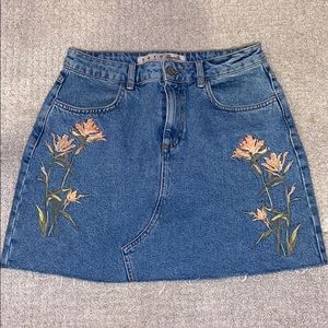 Embroidered Floral Denim Skirt